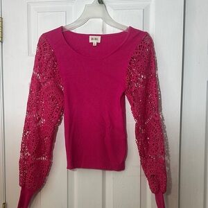 BiBi Fuchsia Lace Sleeve Knit Top